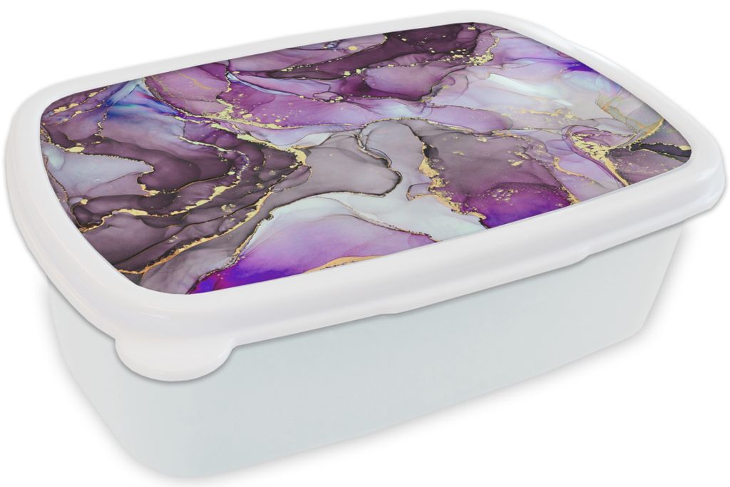 KitchenYeah Lunchbox Brotzeit Brotdose 17x11 cm Marmor - Rosa - Lila - Gold Kinder Brotzeitdose - Lunch Box - Kinder - Sandwich-Box - Schulbox - ...