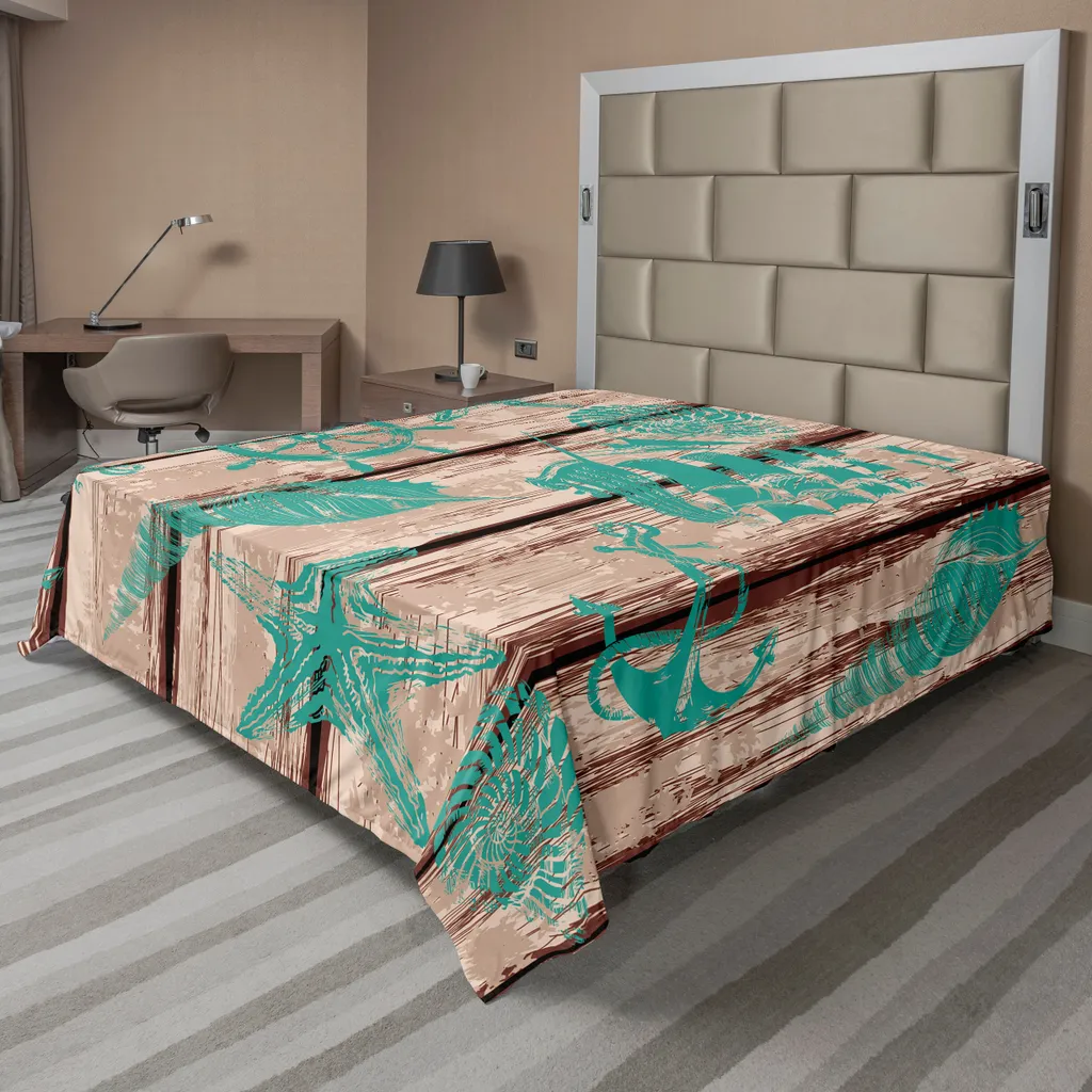 Drap de lit résistant et doux motif marin : literie déco 266 cm x 260 cm