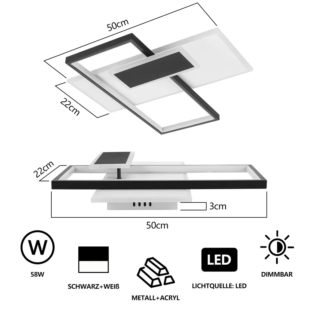 Plafonnier LED 58W à Intensité Variable avec Télécommande en Acrylique