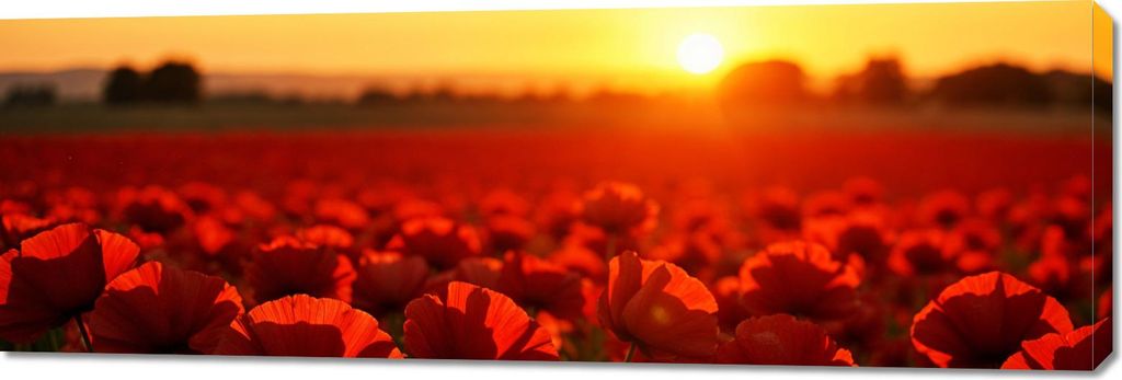 Bild 150x50cm auf Leinwand für Wohnzimmer Schlafzimmer Panorama Abend Mohnblumen