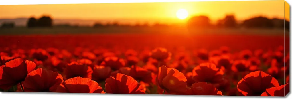 Tableau sur toile panorama 150x50 cm décor Soir de Coquelicots rouge