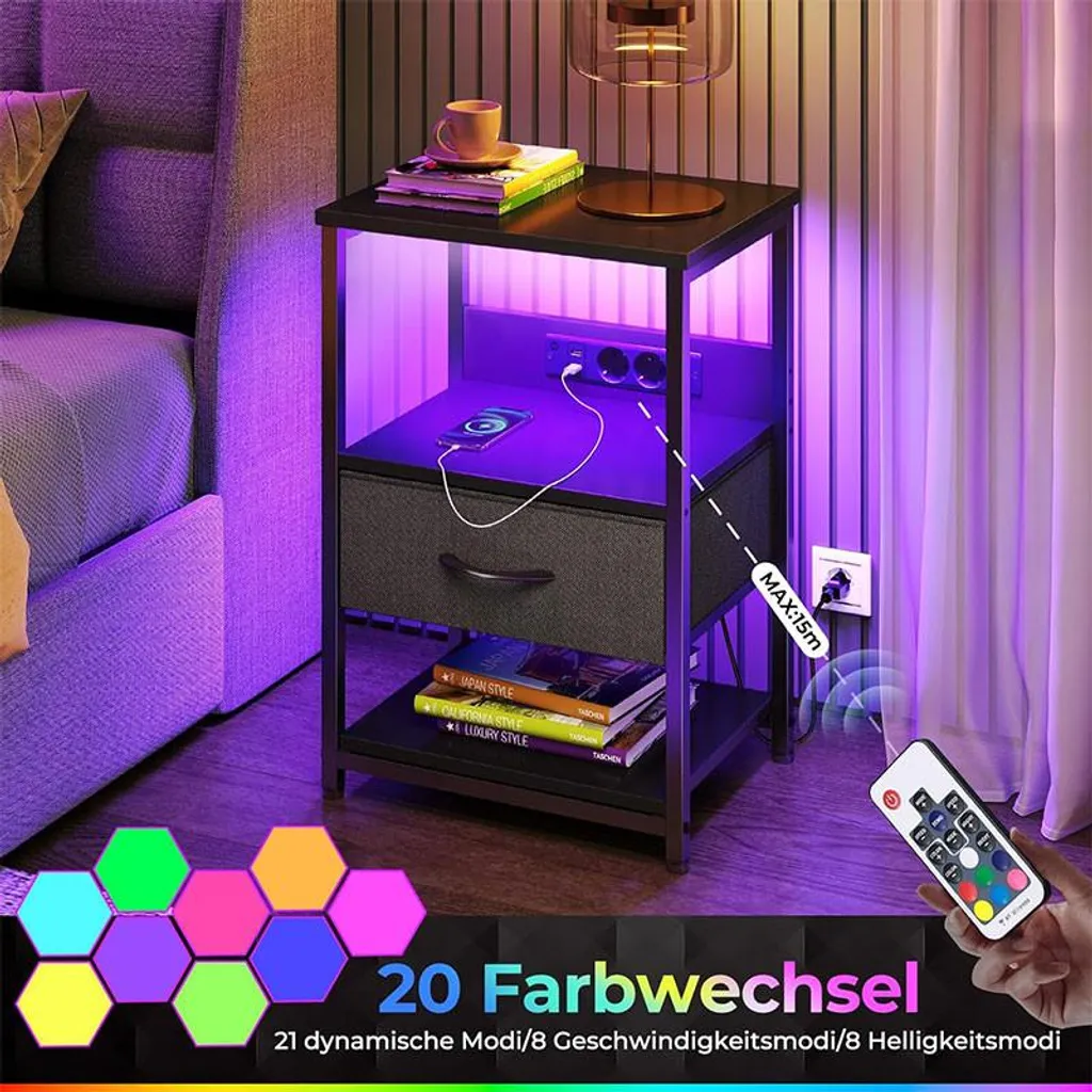 Table de chevet LED noire pour optimiser le rangement et l'éclairage - 4