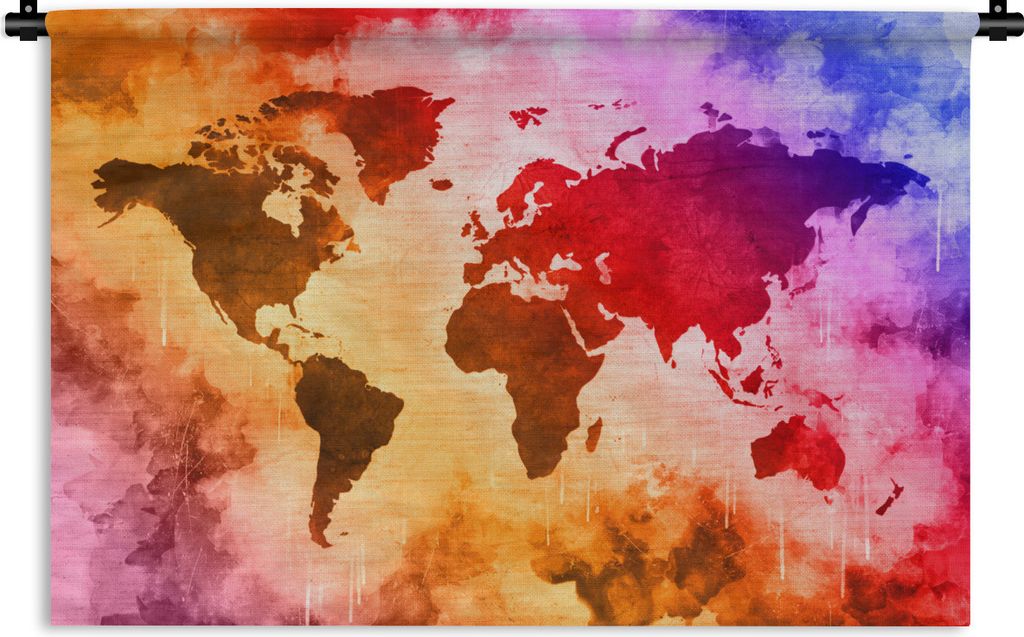 MuchoWow Wandteppich Wandbehang Weltkarte - Farbe - Abstrakt 60x40 cm Tapisserie Dekoration Wandtuch - Wanddekorationen