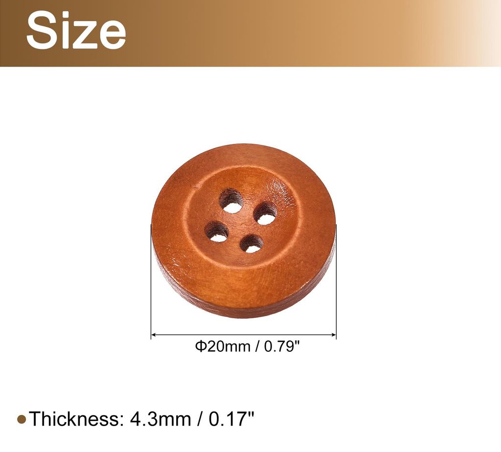 50 Stš¹ck Holzkn?pfe, 20mm (13/16") 4-Loch Runde Holzkn?pfe fš¹r N?hen DIY Handwerk Kleidung, Braun