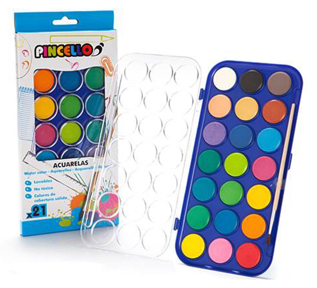 21 WASSERFARBEN Pinsel Aquarell Deckfarbkasten Malkasten Produktbild 