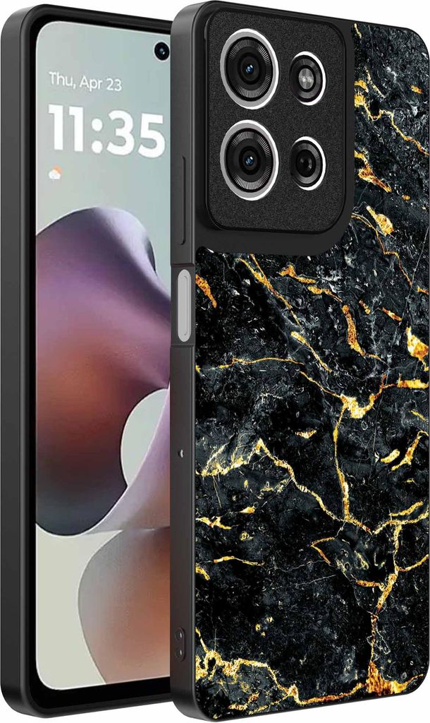 Fit für Motorola Moto G56 Telefon Fall mit Schwarz-Gold-Marmor-Druck - TPU Backcover Fall Schwarz-Gold-Marmor-Design - Schwarz-Gold - Smartphonica