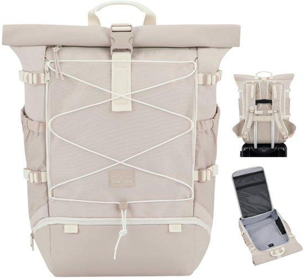 Reise-Rugzak 37L Rolltop Beige wasserdicht groß