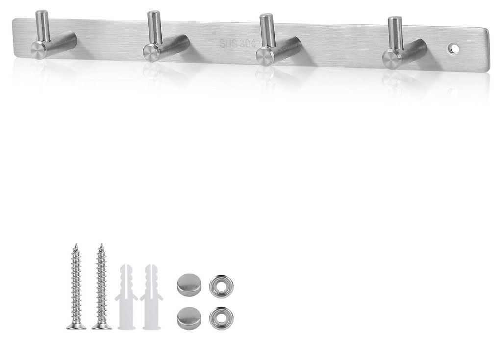 Kleiderhaken, Hakenleiste mit 4 Haken, Handtuchhalter, Hakenleiste, Edelstahl, Bohren erforderlich, Wandhaken für Handtücher, Hüte, Schlüssel, ...