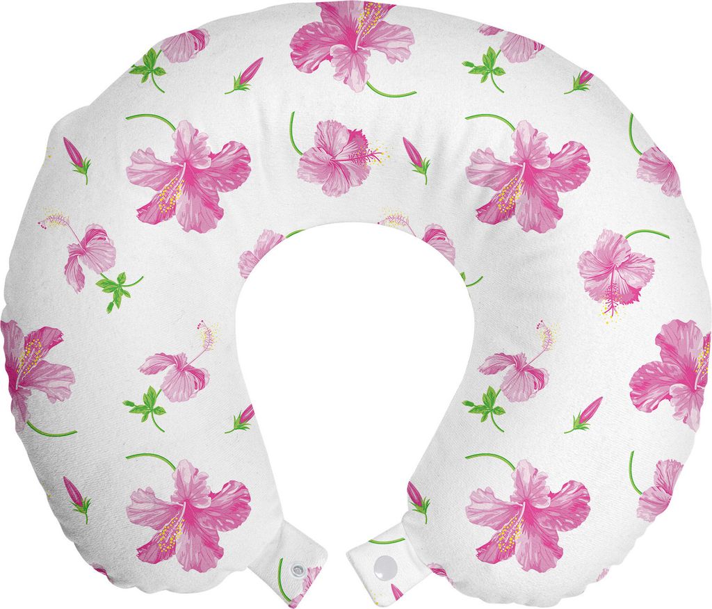 ABAKUHAUS Blume Reisekissen Nackenkissen, Blumenmuster-Land, Schaumstoff Reiseartikel für Flugzeug und Auto, 30x30 cm, Weiß Rosa