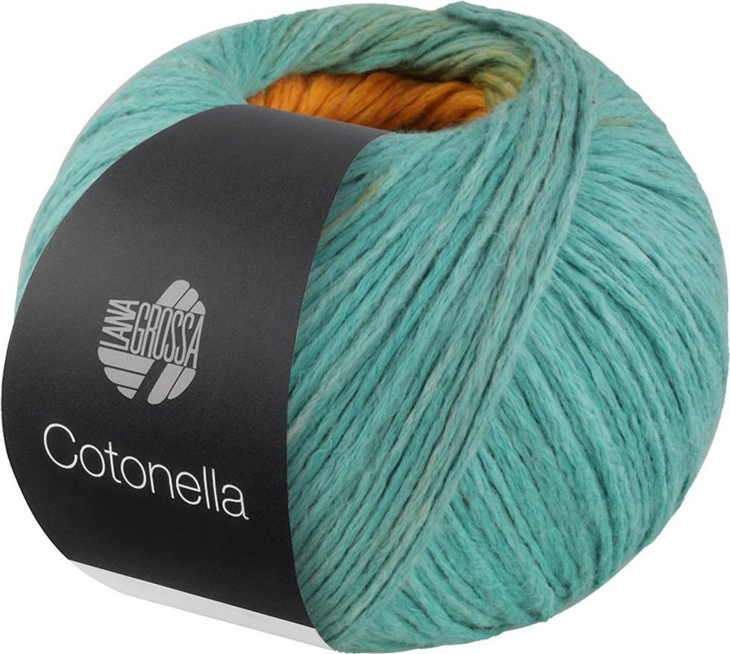 Lana Grossa COTONELLA 100 g weiches, bedrucktes Kettengarn aus unmercerisierter Pima-Baumwolle 280 m Farbe 014 - Graugrün/Braun/Gold-/Sonnengelb/P...