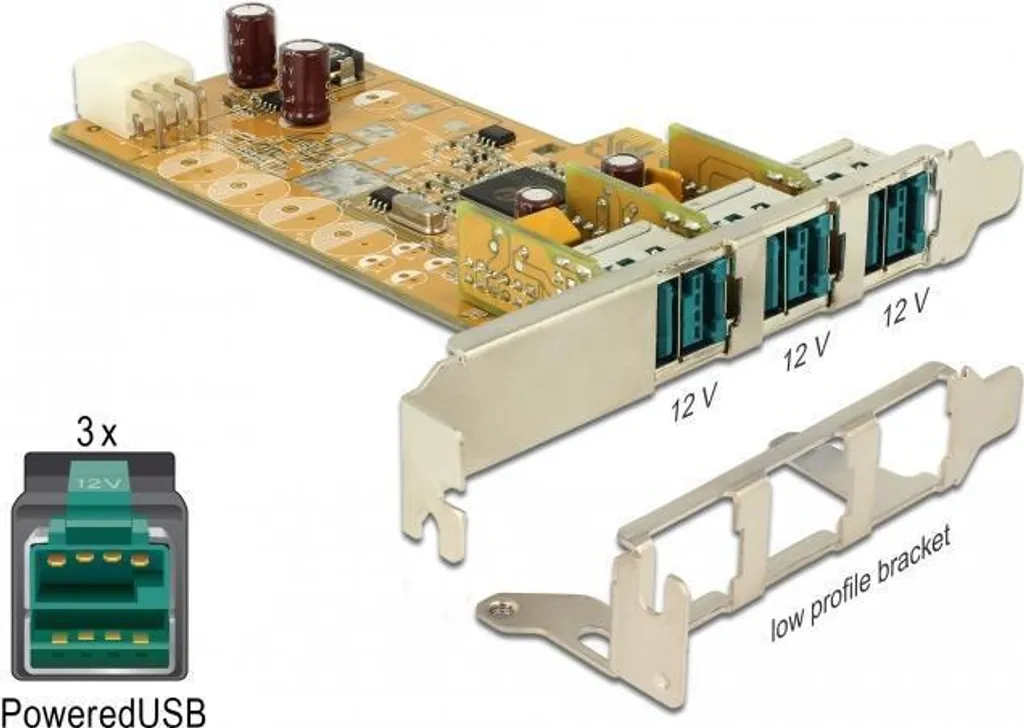 Supprimez les blocs secteur avec la carte PCIe PoweredUSB 12V Delock