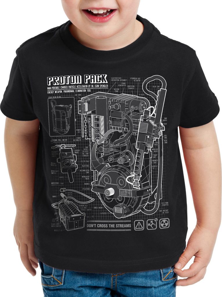 style3 Geisterjäger Protonenstrahler Blaupause Kinder T-Shirt proton pack