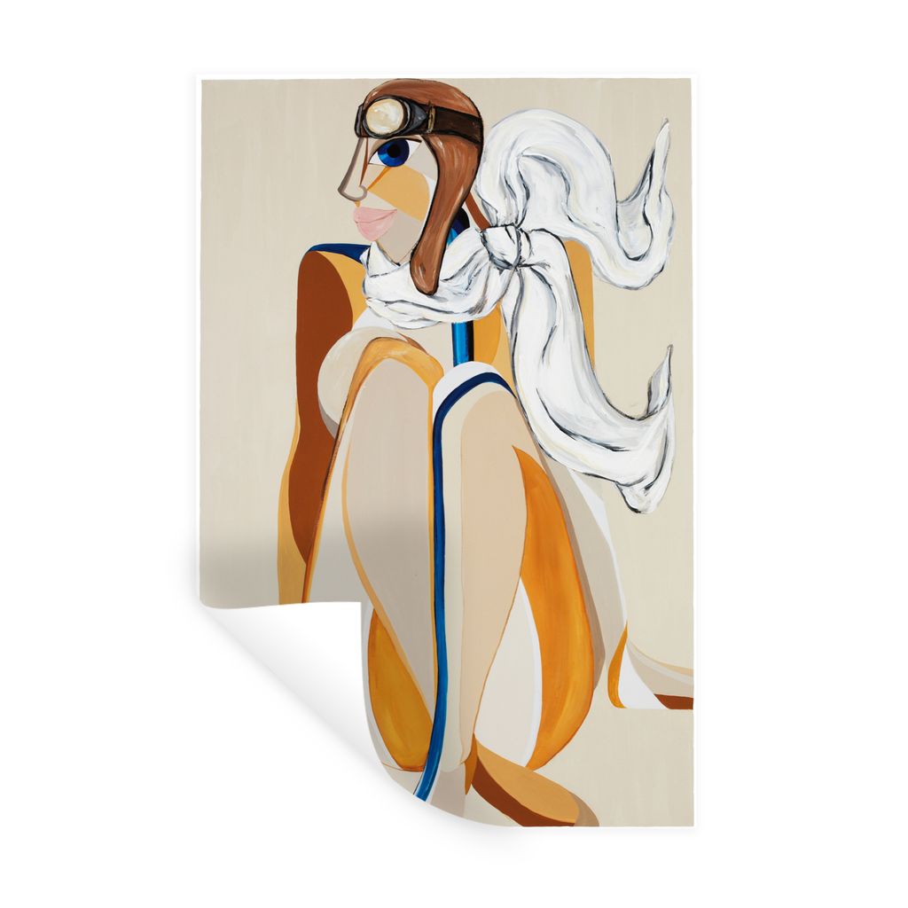 MuchoWow Wandtattoo Wandsticker Wandaufkleber Frau - Flughelm - Halstuch - Abstrakt 80x120 cm Selbstklebend und Repositionierbar - Repositionierb...