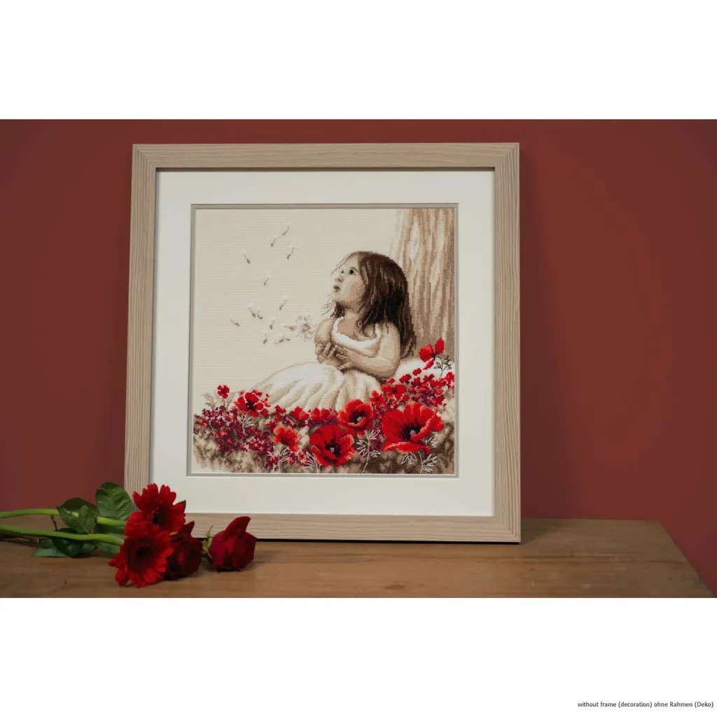 Décoration murale DIY Broderie point de croix compté Jeune fille Fleurs - 5
