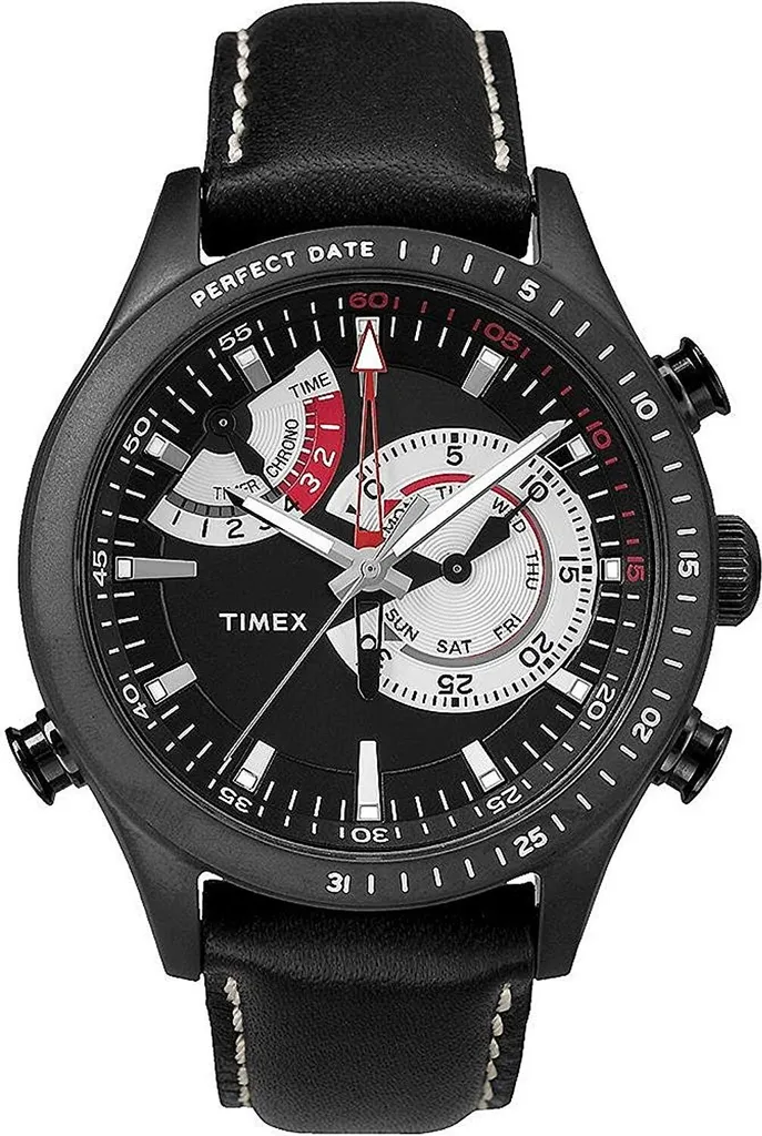 Montre sport chic pour homme Timex avec chronographe et cuir brun