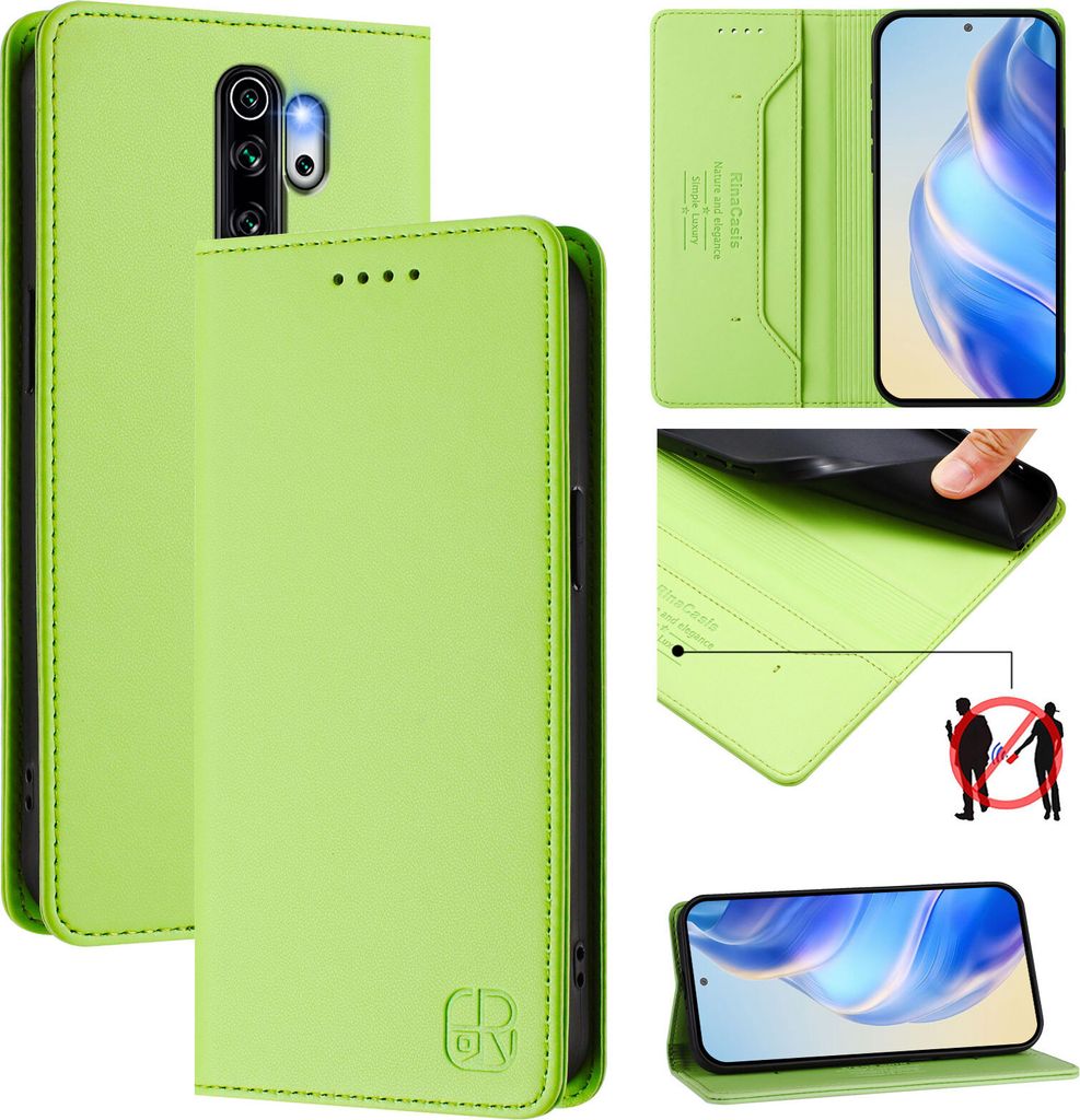 Lederhülle für Xiaomi Redmi Note 8 Pro Hülle Flip Brieftasche Kartenfächern Ständer Schutzhülle Grün