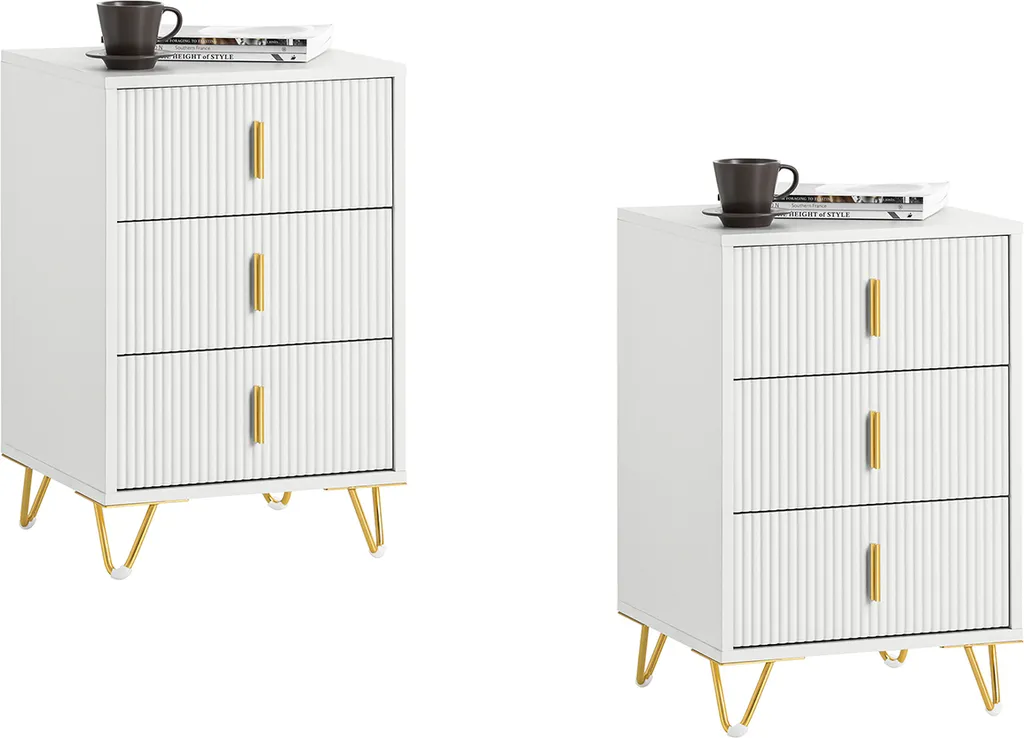 Table de Chevet Blanche Lot de 2 avec Rangement 3 Tiroirs SoBuy FBT115
