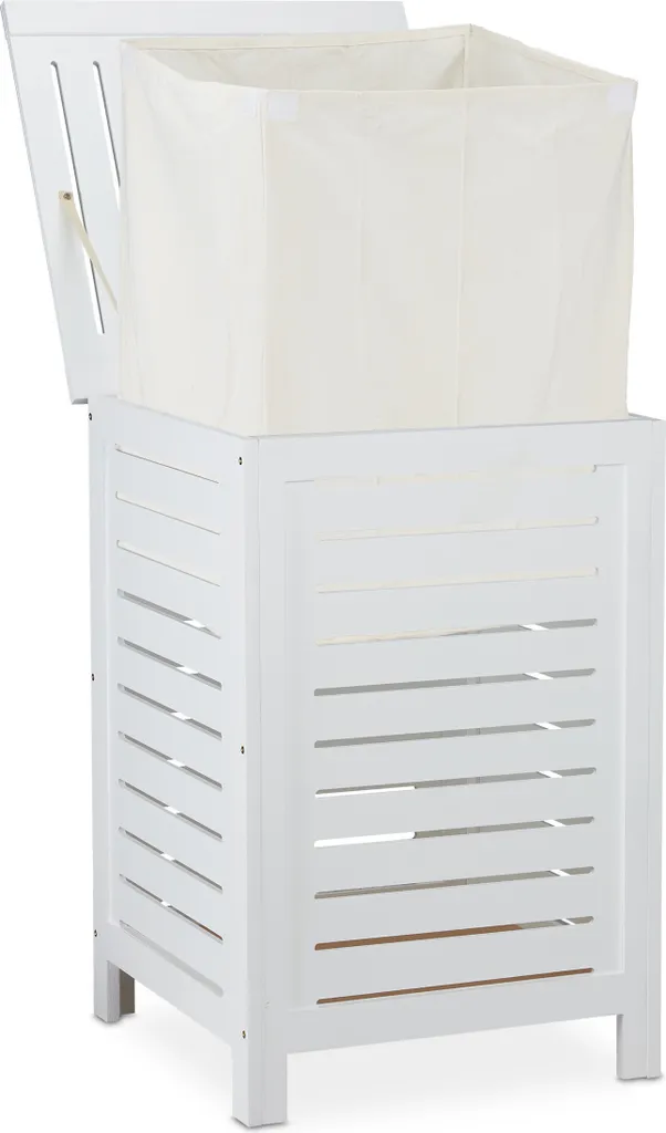 Coffre à Linge en Pin Massif Blanc - Bac à Linge Rectangulaire Aéré
