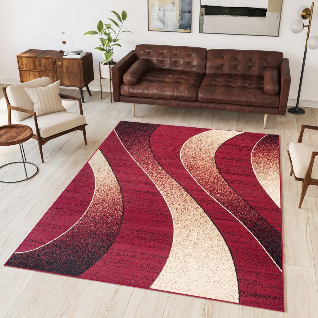 Tapiso Teppich DREAM Modern Wohnzimmer Beige Schwarz Rot Produktbild 