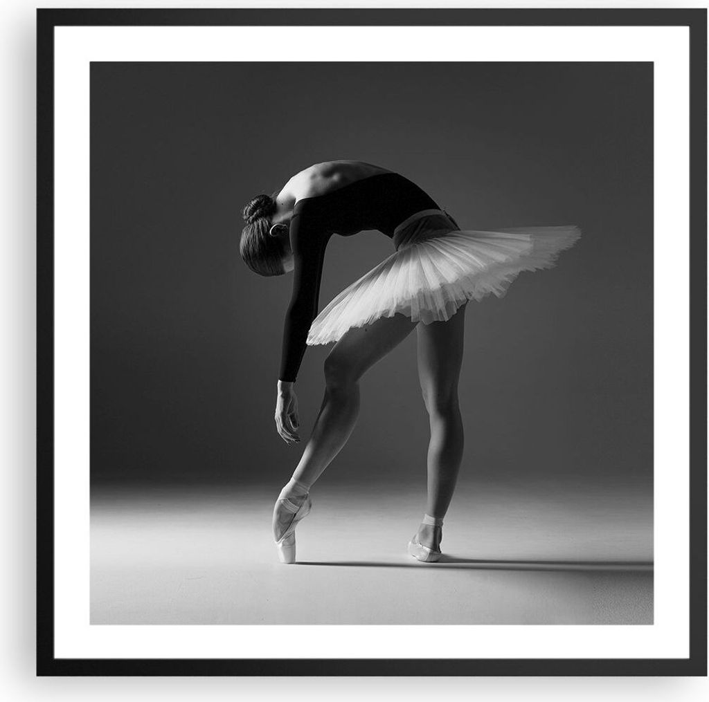 Gerahmtes Poster - Schwarzer Rahmen - Ballerina Figur Schwarz und Weiß - 60x60 cm - Wand Bild - Wanddeko - Wandbilder - Kunstposter - Wandposter -...