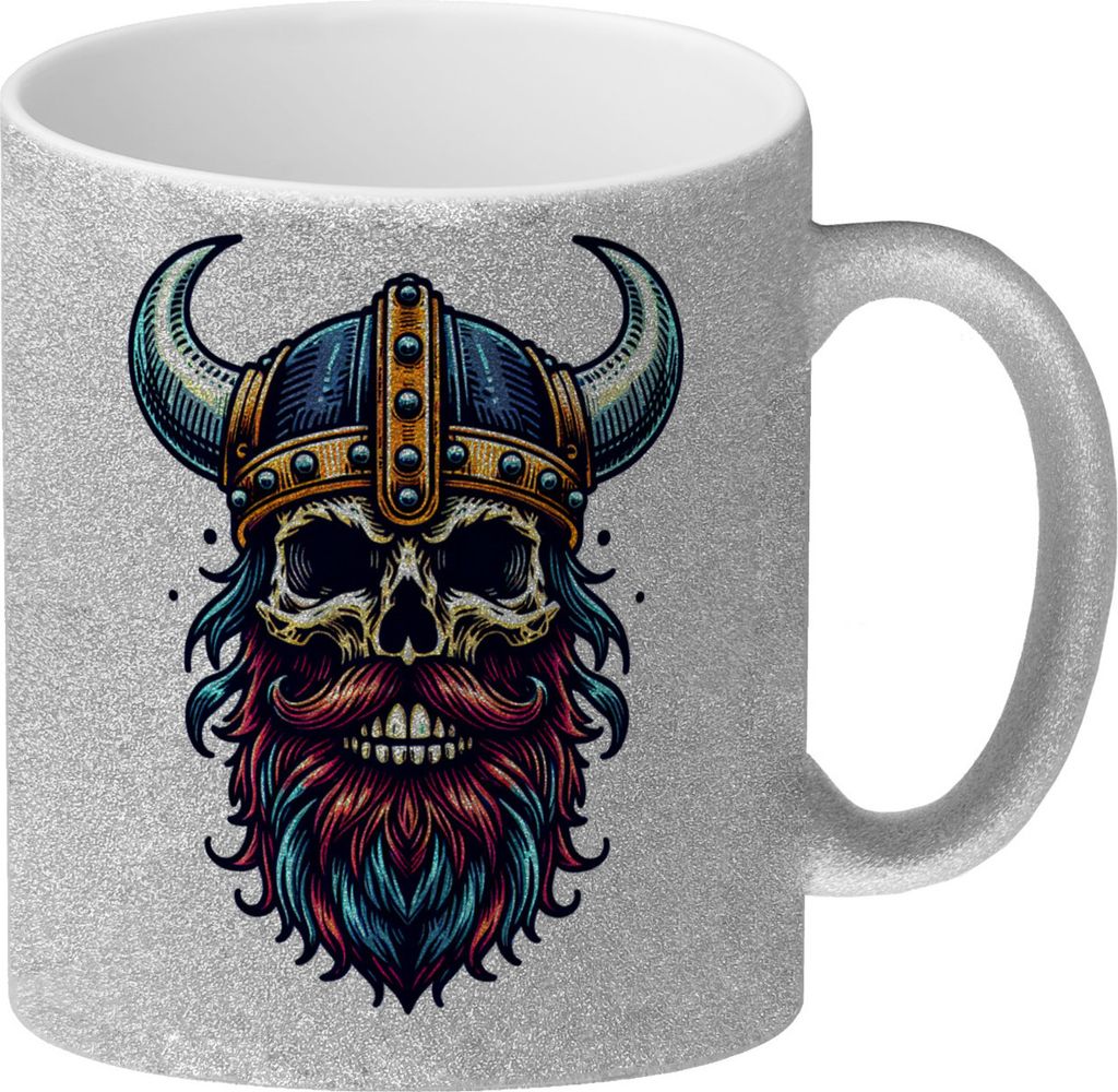 Totenkopf Wikinger Glitzer-Kaffeebecher Produktbild 