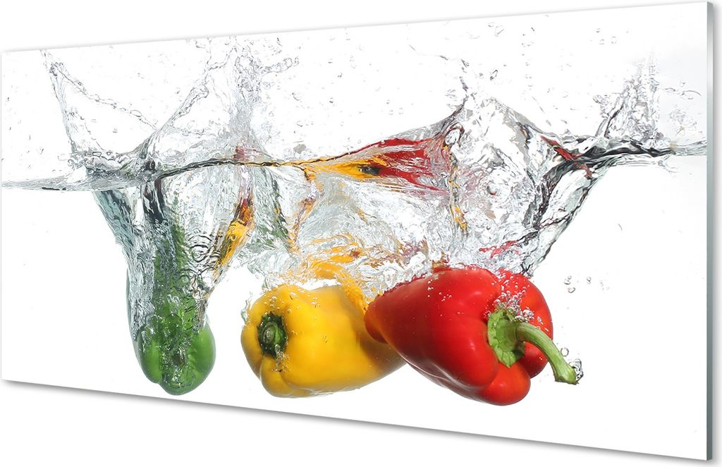 Glasbilder 140x70 Wandkunst Farbige Paprika in Wasser
