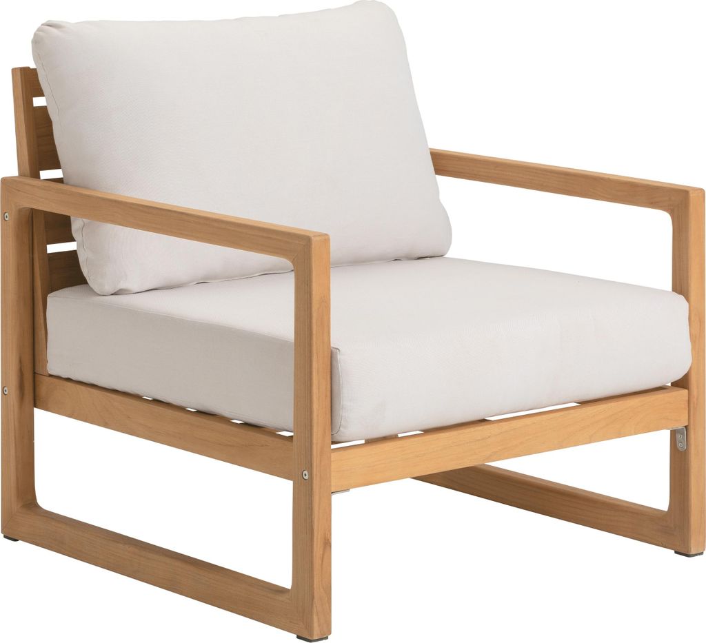 Dehner Lounge-Sessel Port-au-Prince, Gartensessel aus FSC -em Teakholz, inkl. Polster, 84 x 79 x 83 cm (B/H/T), Sitzhöhe 44 cm, braun / beige