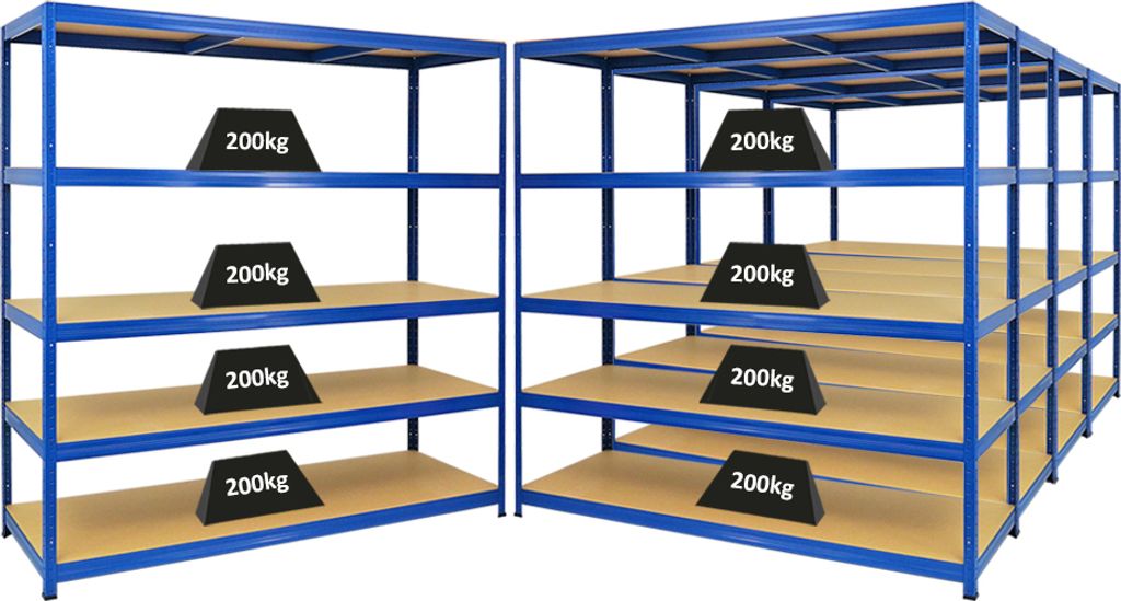 Mega Deal | 5x Schwerlastregal Giant Elephant | HxBxT 180x180x60cm | Fachlast 200kg | Blau