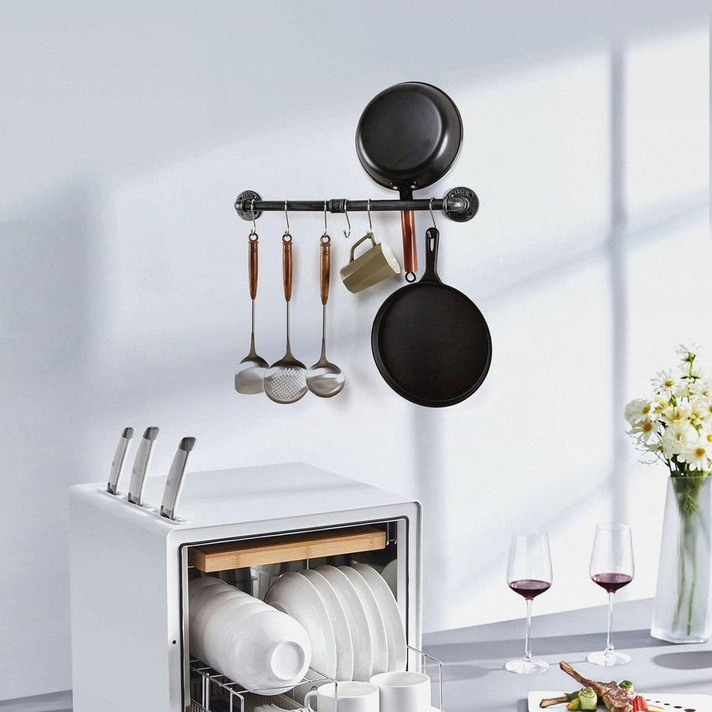 Rohr Topf Pan Rack Wandbefestigte industrielle Utensil Deckel Halter Kochgeschirr Aufhänger Küche Organizer Hängende Bar Schiene mit S Haken (24...