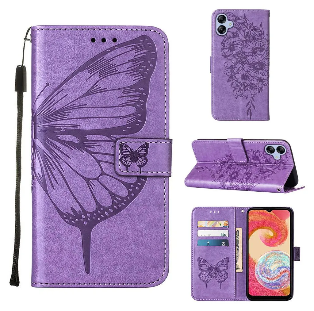 Cover Regalo Samsung A04E Viola Farfalle: Sicurezza e Stile 3D