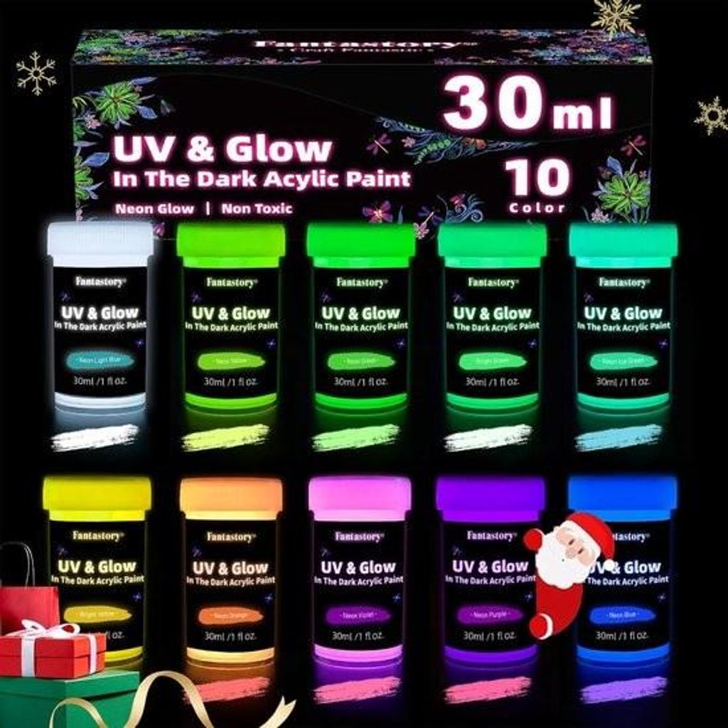 Halloween-Acrylfarbe, die im Dunkeln leuchtet – 10 x 30 ml – Geeignet für Steine und Leinwand