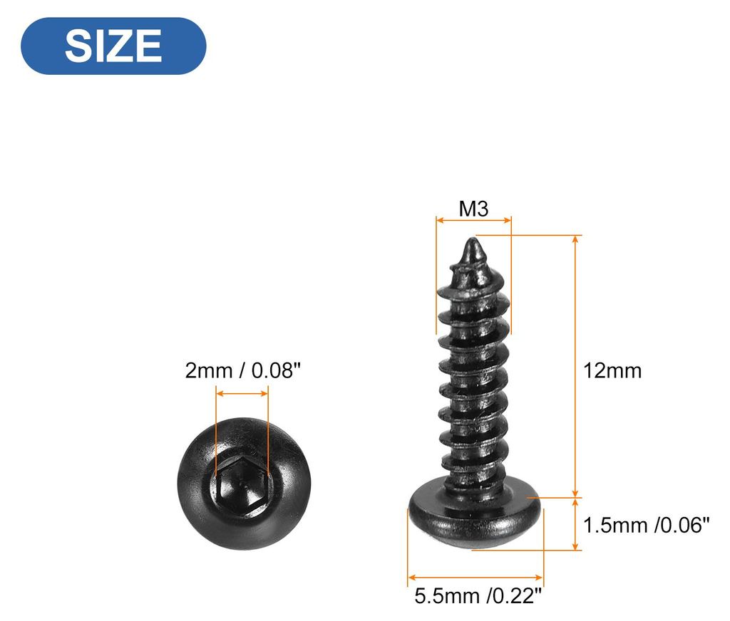 M3 x 12mm Selbstschneidende Innensechskantschrauben 50 Stš¹ck Innensechskant Rundkopf Schraube Kohlenstoffstahl Bohrschrauben Flachkopf Maschinen...