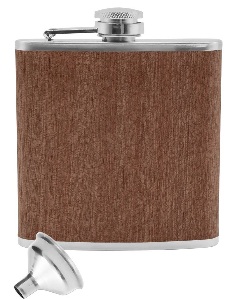 Outdoor Saxx - Edelstahl Flachmann Wood im Holz-Design, hochwertige Taschen-Flasche, Schnaps-Flasche, Flagon, Schraub-Verschluss, Tolle Geschenk-...