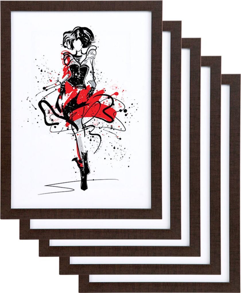 3er 5er Set FlexiFrame Leichter Blockprofil Kunststoff Bilderrahmen mit Plexiglas Plastikrahmen - Farbe: 5er Pack Braun | Format: 15x20