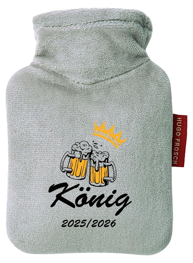 Huuraa Mini-Wärmflasche König 2025/26 Schützenfest 0,2 Liter Grey Mini Veloursbezug Taschenwärmer Geschenkidee
