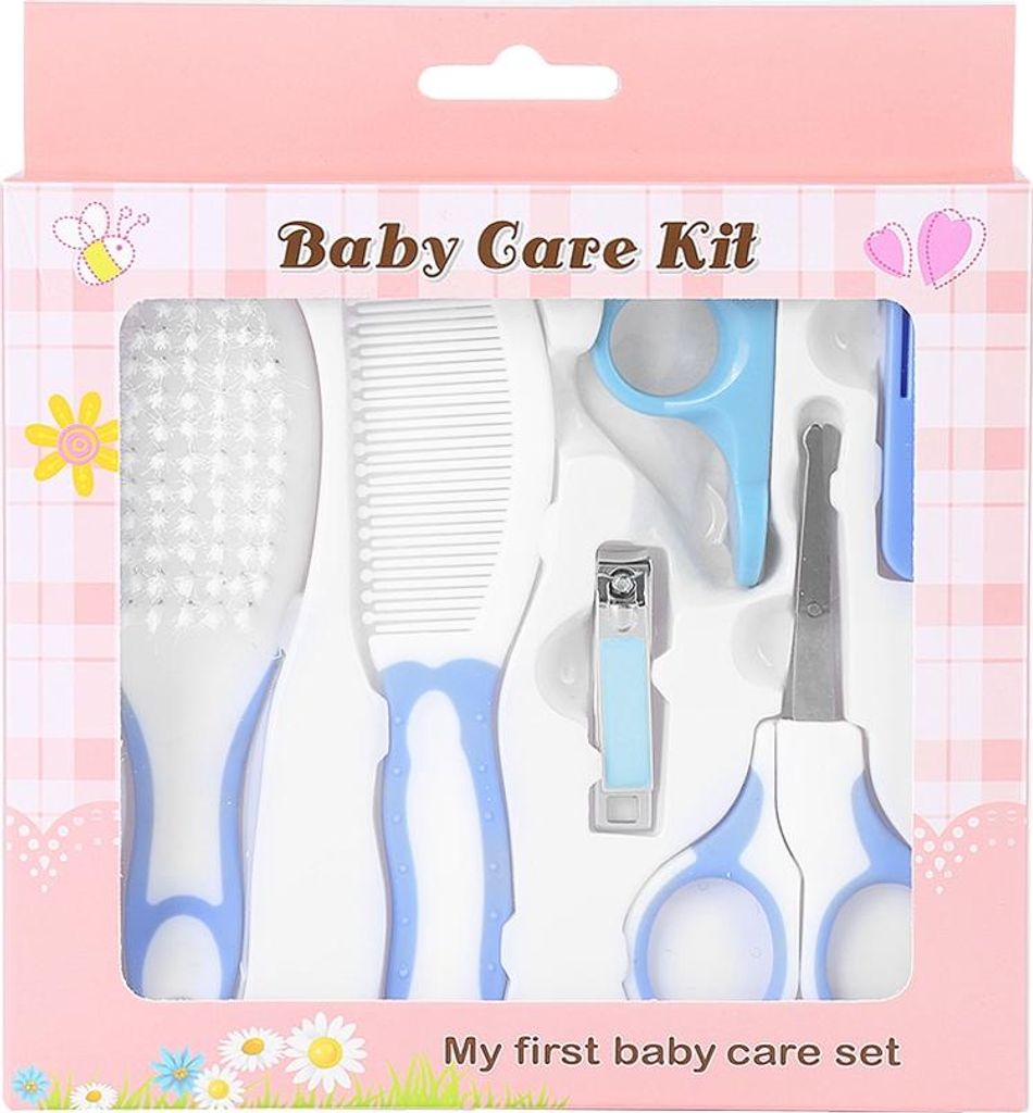 6-teiliges praktisches Baby-Nagelknipser-Set für den täglichen Gebrauch, Schere, Haarbürste, Kamm, Maniküre-Pflegeset, Blau