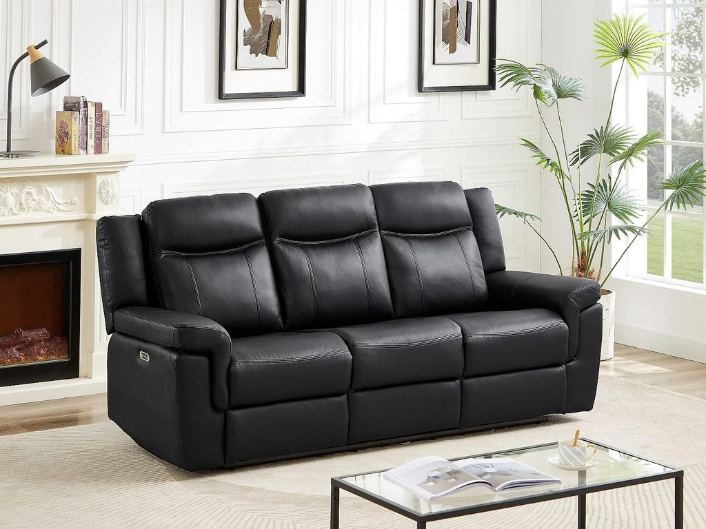 Vente-unique KENNETH, Liegestuhlsofa, Wohnzimmer, Schwarz, 3 Sitz(e), Schwarz, Leder