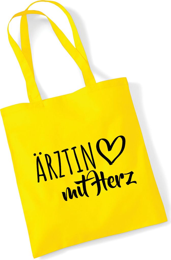Huuraa Jutebeutel Ärztin mit Herz 10 Liter Yellow Baumwolle Tasche Geschenkidee