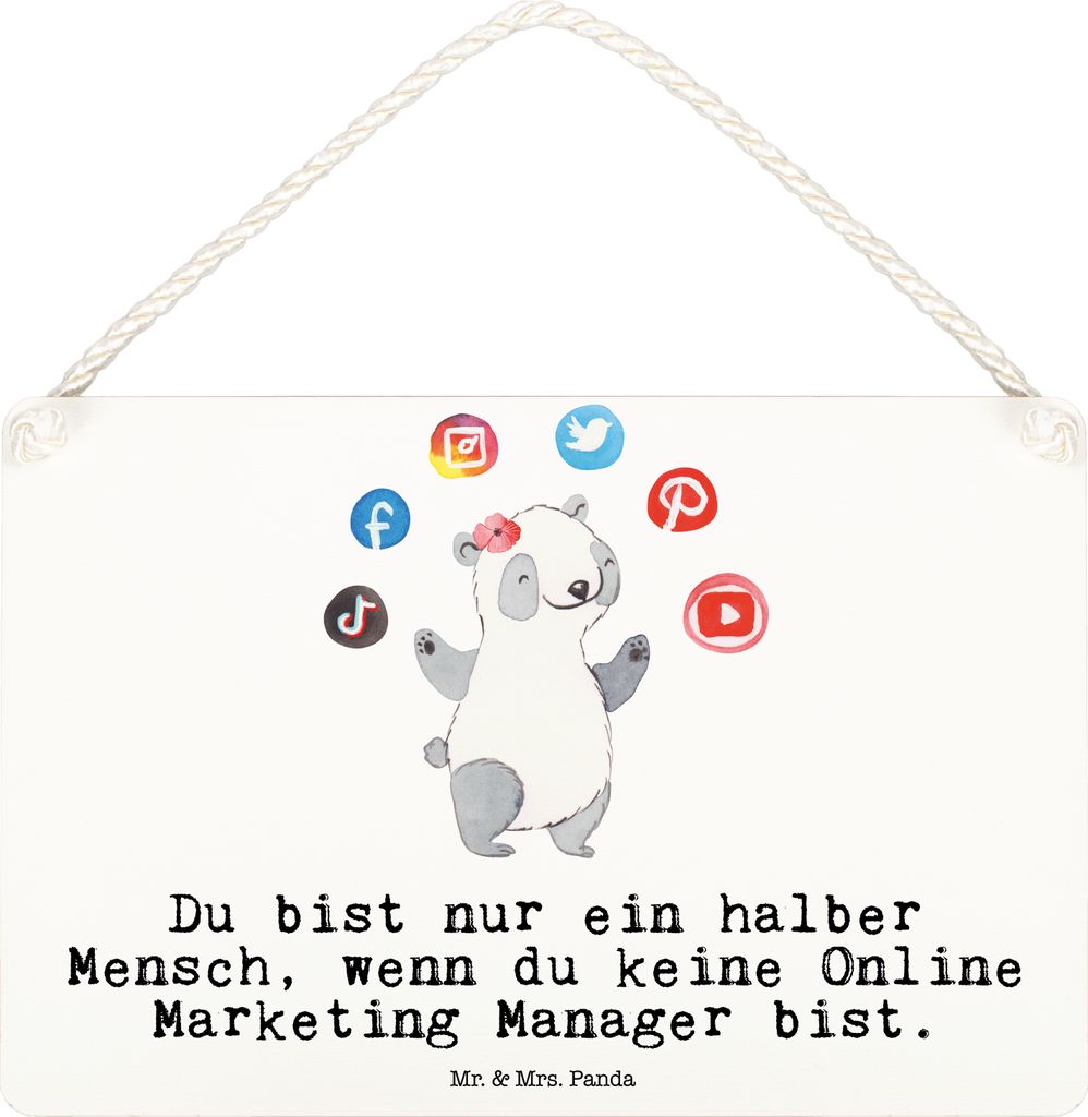 Mr. & Mrs. Panda Schild Online Marketing Manager Herz DIN A6 - Weiß - Geschenk, Digital, holzbild, Marketingmanager, Türschild, wandhänger, Holz...