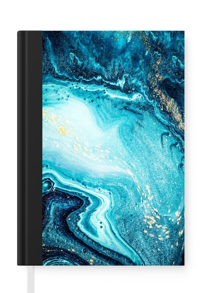 MuchoWow Notizbuch Tagebuch Haushaltsbuch Notebook A5 Marmoroptik - Blau - Gold - Luxe - Glitzer - Marmor - Notizblock - Notizheft - Notebook - S...
