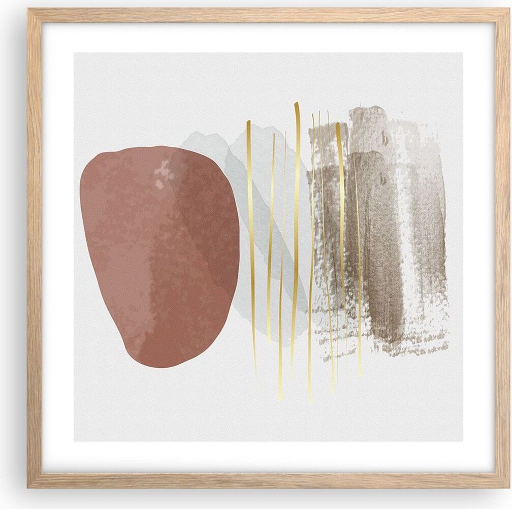 Gerahmtes Poster - Rahmen in heller Eiche - Abstraktion Boho Stück - 50x50 cm - Wand Bild - Wanddeko - Wandbilder - Kunstposter - Wandposter - Bil...