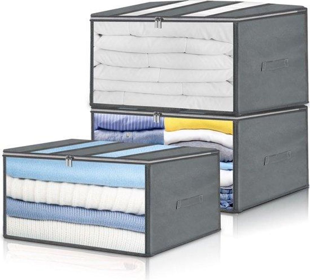 3er-Set Aufbewahrungsbeutel à 94 l, praktische Aufbewahrungslösung für Kleidung, faltbare Aufbewahrungsbox mit Deckel für Kleidung, Bettdecken ...