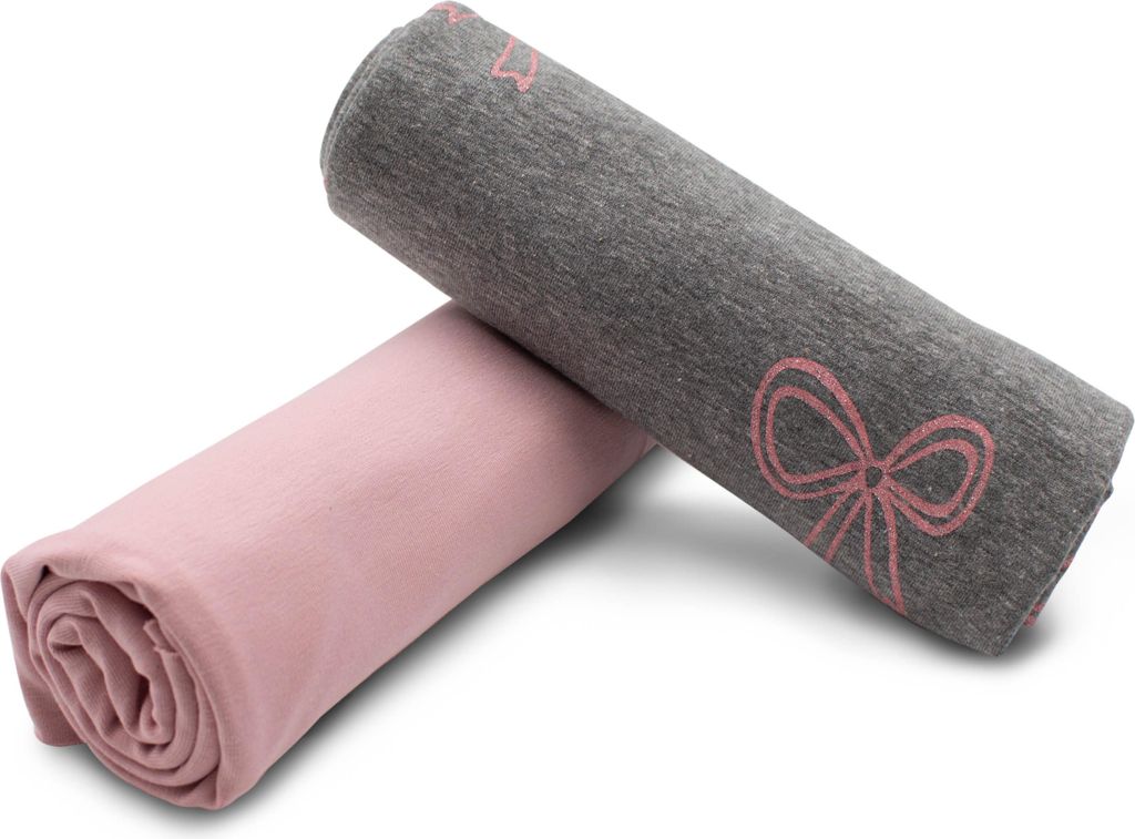 Jerseystoff 2er Set 0,5m Design + 0,5m UNI Jersey Kinderkleidung nähen DIY Projekt Set38 Glitzer Schleife