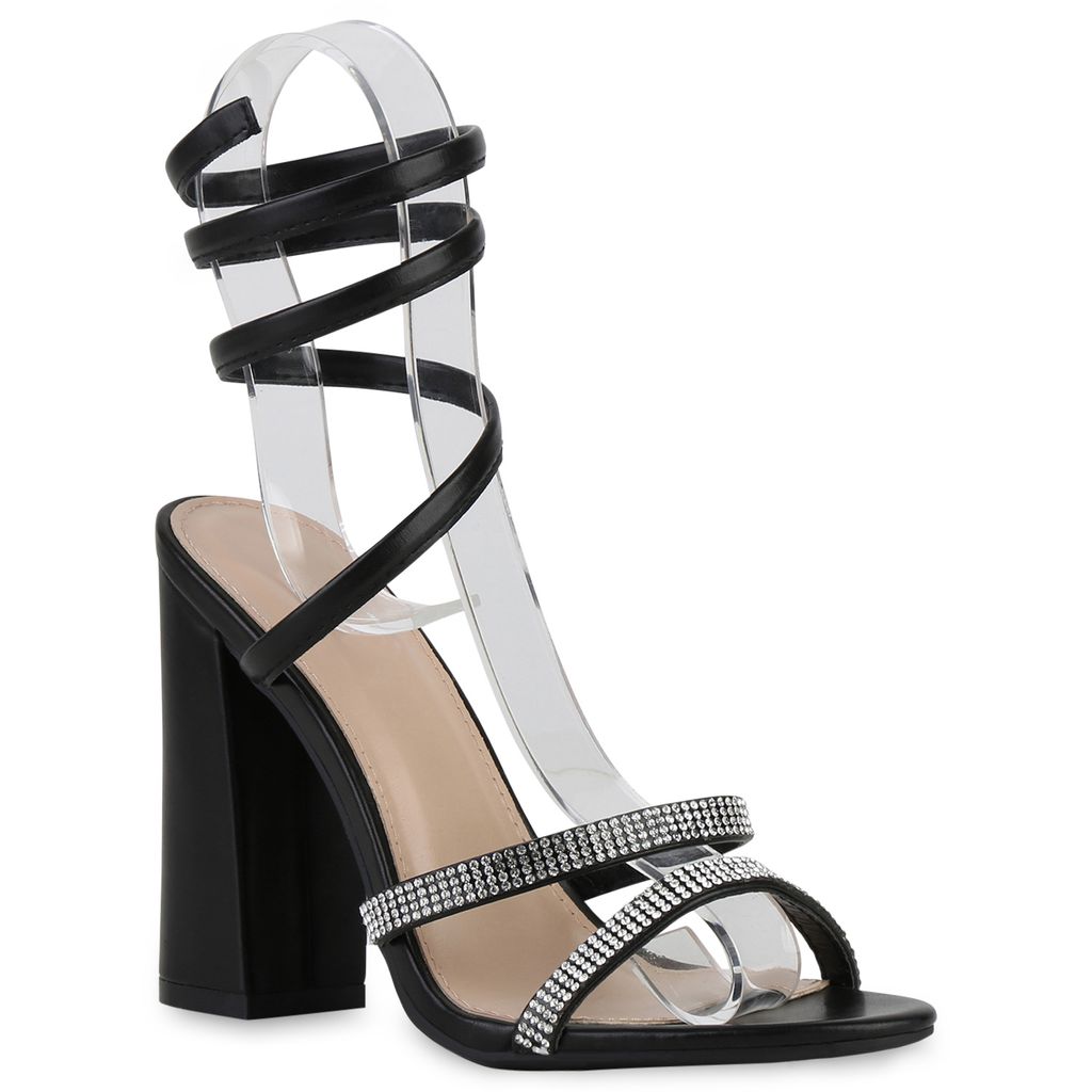 VAN HILL Damen High Heels Sandaletten Party Strass Schuhe 840159, Farbe: Schwarz, Größe: 38