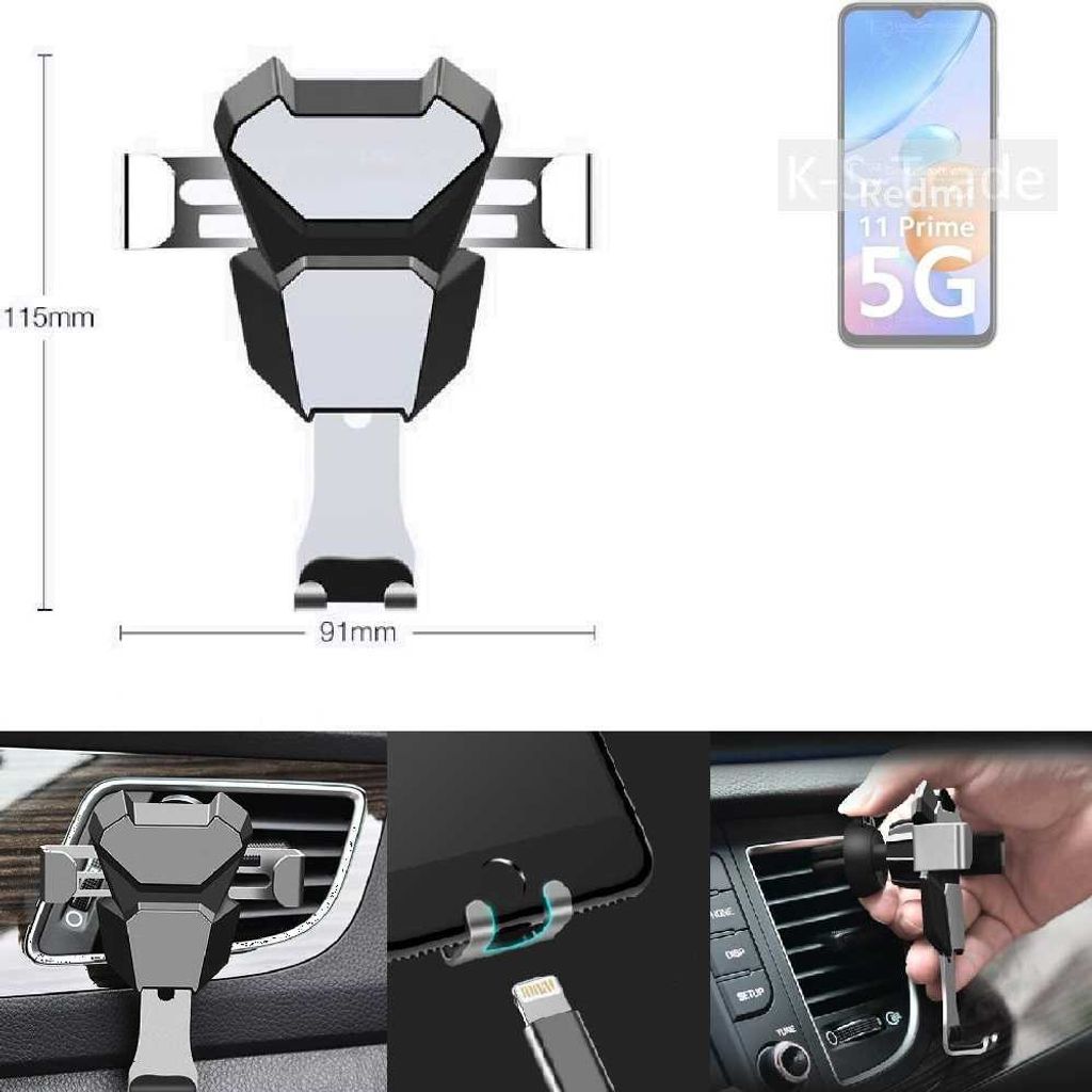 K-S-Trade Lüftungshalterung kompatibel mit Xiaomi Redmi 11 Prime 5G kompakte Handy-Halterung Lüftungsschlitz Lüftungsgitter Autohalterung KFZ