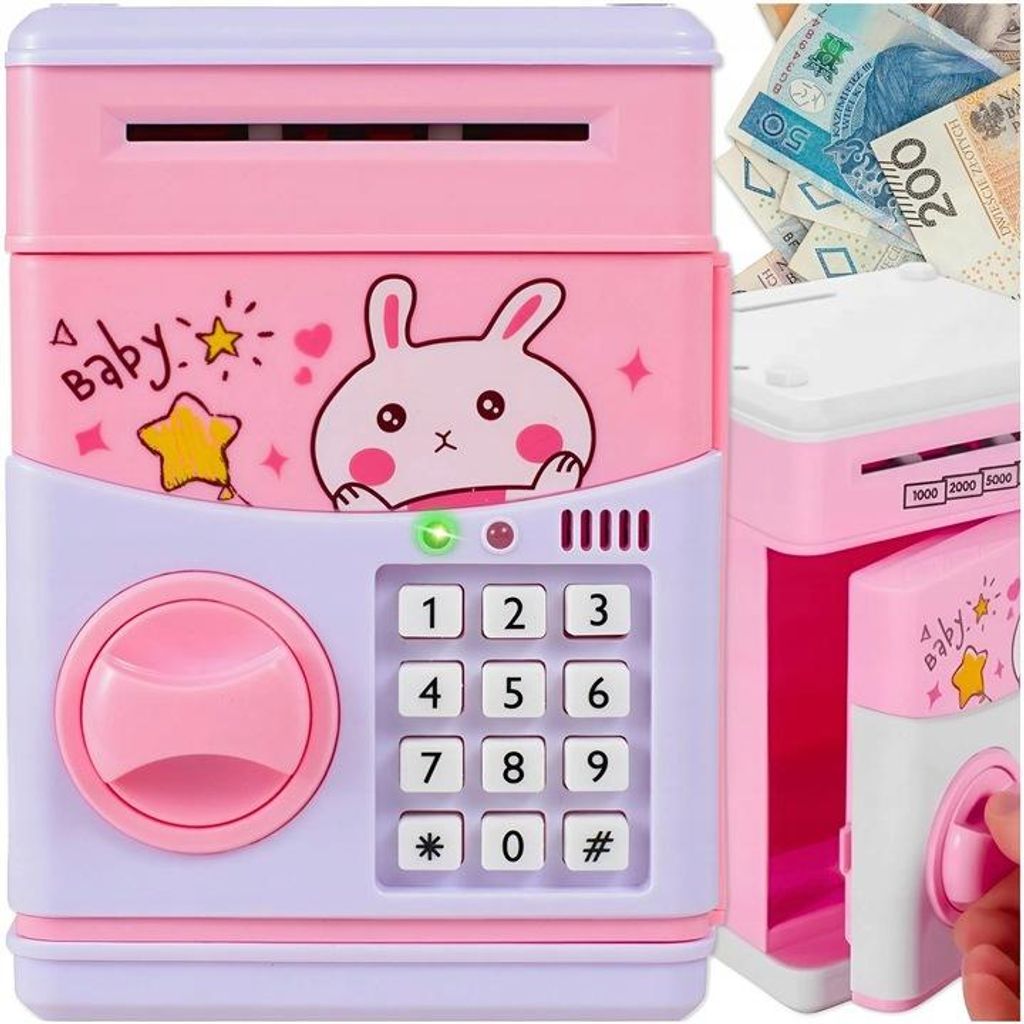 Kinder Sparschwein Safe Rosa Mit Pin Tastatur Geldautomat Produktbild 