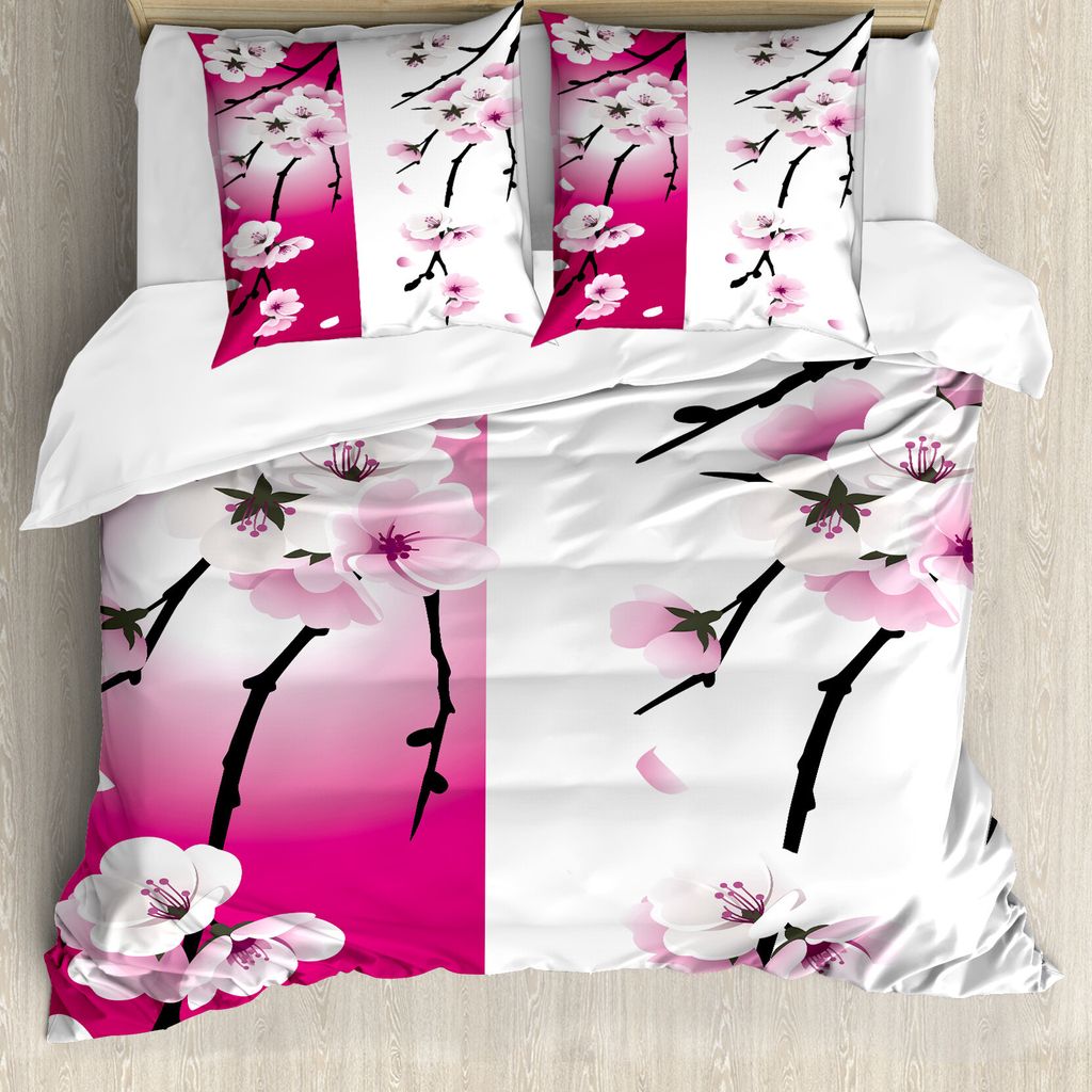 ABAKUHAUS Blumen Bettbezug, Aprikose Blumen-Blüten, Milbensicher Allergiker geeignet mit Kissenbezügen, 155 cm x 220 cm - 80 x 80 cm, Rosa-Schwar...