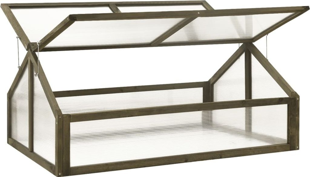 A wooden greenhouse with clear plastic panels.