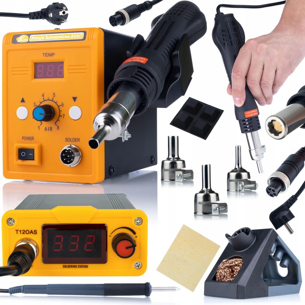 Rosfix Orange Akbash Standard T12OAS Electric PRO Series Lötstation + Rosfix 858D Heißluftlötstation + 3er-Set Düsen