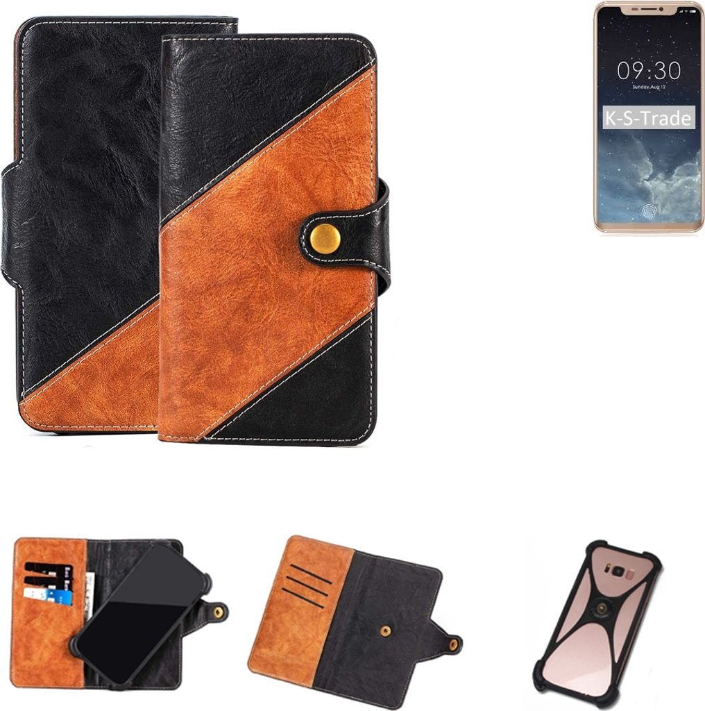K-S-Trade Handyhülle Schutzhülle Bookstyle Case Wallet-Case kompatibel mit Doogee V Handy Cover Bumper Klapphülle schwarz hellbraun 1x